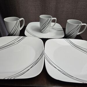 Corelle White and Black Dinnerware Set